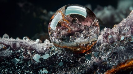 close-up of my top high end giant partially see trough mineral Sphere - obrazy, fototapety, plakaty