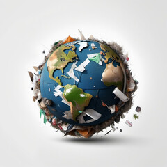 Planet earth in a pile of garbage, earth day concept, pollution, save the planet.