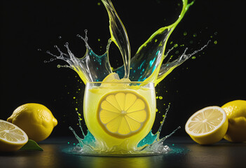 Close up of lemon juice and water splash