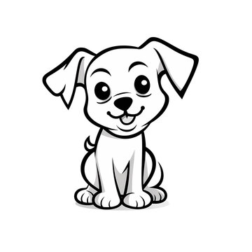 A cute dog character, featuring a coloring book page with a cute dog outline for coloring, perfect for animal character coloring pages