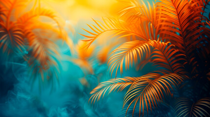 Palm leaves enveloped in a soft, dreamy blue haze evoking a tranquil vibe.