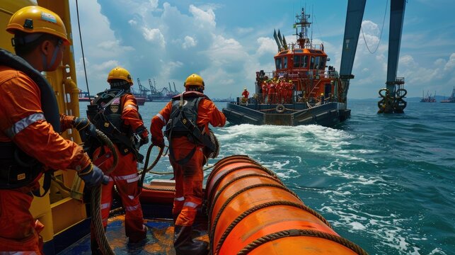 Emergency rescue man working on overboard.