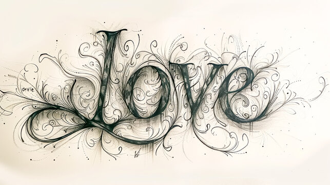 Artistic love calligraphy with decorative elements