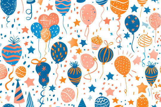 Geburtstagshintergrund, Party mit Geschenken, Luftballons und Kerzen, Illustration, erstellt mit generativer KI