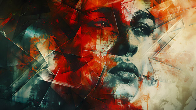 an abstract portrait with red and yellow splashes