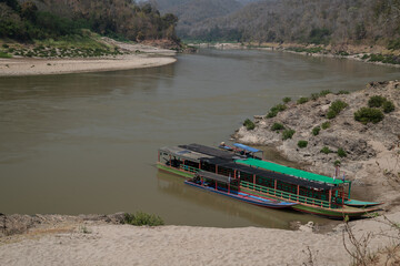 Salween river in Mae Hong Son province between Thailand and Myanmar border, Boats on the river.