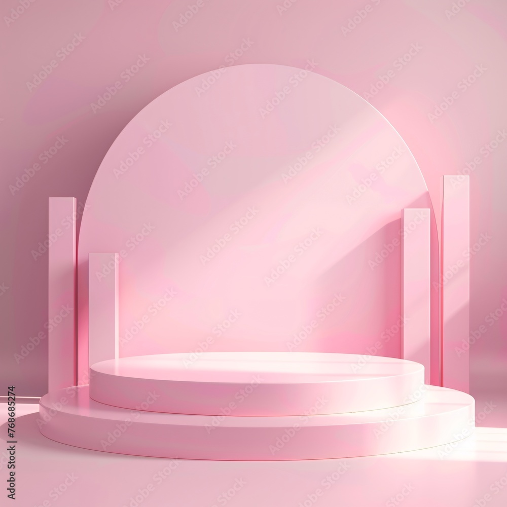 Poster 3d rendering of podium design for product display or showcase , pink podium design concept. ai gener