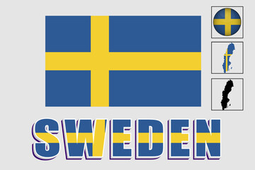 Sweden flag and map in a vector graphic