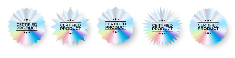 Hologram stickers set. Holographic labels with silver texture for certified product