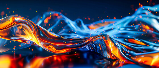 Blue Infusion: An Abstract Wave of Light and Color, A Journey Through Artistic Imagination - obrazy, fototapety, plakaty