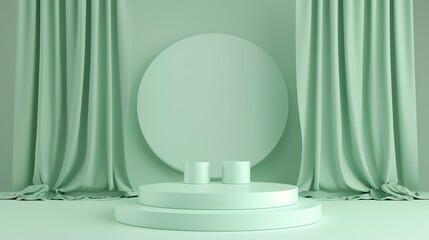 green podium concept . podium in shades of green, perfect for product display , 3d rendering . ai generative