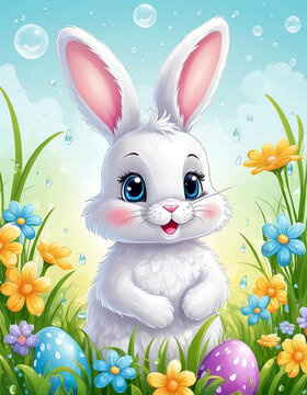 May Easter bunny and flowers
