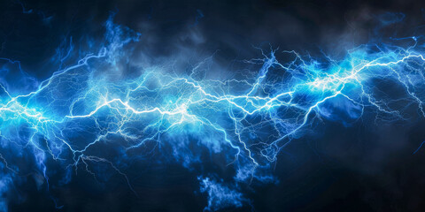 A vivid blue and black background with lightning bolts crossing, creating a striking and electrifying display of natures power and beauty - obrazy, fototapety, plakaty