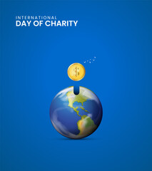 International Day of Charity, Charity day creative design for social media banner, poster, 3d Illustration