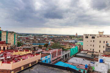 Fototapeta premium 03.03.2024 - Camaguey, Santa Lucia, Cuba - Areal view of the Streets of the city. Travel