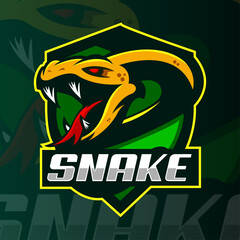 Snake mascot logo design. Venomous snake vector illustration. Logo illustration for mascot or symbol and identity, emblem sports or Esports gaming team
Angry snake illustration for sport and esport te