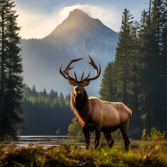 Majestic Elk in Grassland: A Perfect Blend of Wildlife and Natural Beauty