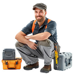 Professional Handyman with Tools Smiling Confidently at Camera on transparent background