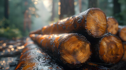 pieces of tree trunks in the middle of the forest
