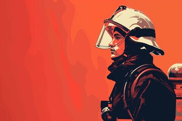 Fototapeta premium a firefighter on an red monochrome background 