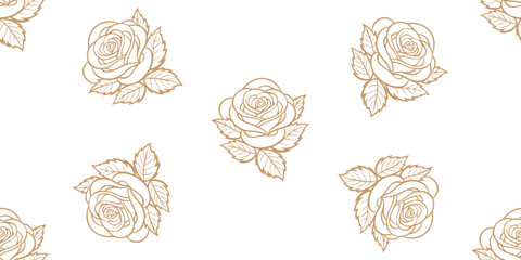 Seamless pattern with hand drawn roses on white background. Vector illustration.
