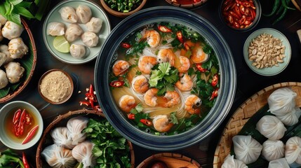 Vietnamese beef noodle soup. Generative AI - obrazy, fototapety, plakaty
