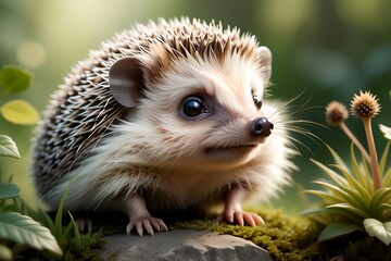 Cute hedgehog in the habitat. - obrazy, fototapety, plakaty