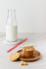 Oatmeal cookies on a wooden plate