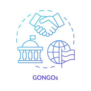 GONGOs blue gradient concept icon. Government organized NGO. State sponsored organizations. Global affairs. Round shape line illustration. Abstract idea. Graphic design. Easy to use in article