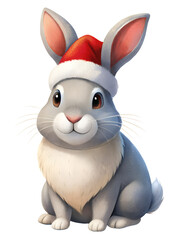 Cute rabbit wearing a Santa Claus hat on transparent background