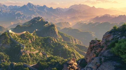 Early light bathes the Great Wall, highlighting its immense journey across China's rugged terrain