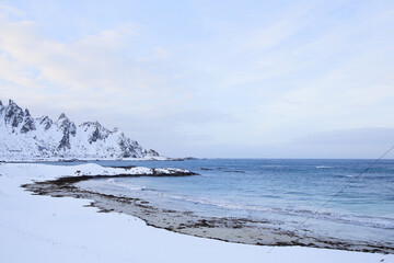 Costa di Andenes in inverno. Isole Vesteralen, Andoya, Norvegia