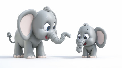 A cartoon elephant is standing next to a baby elephant