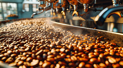 Fototapeta na wymiar Coffee Roasting Art: Beans Transforming Under Heat, A Ritual of Flavor and Aroma