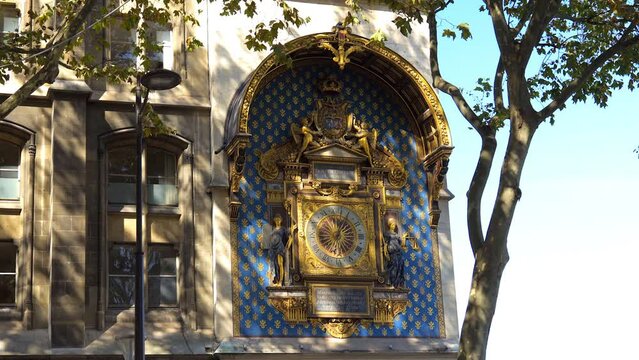 Time clock of the Tour de l'Horloge, a clock tower in Paris, France