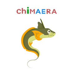 Sea fish Chimaera. Vector cartoon color red image.