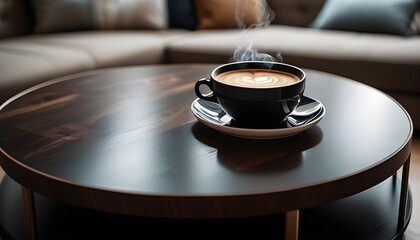 cup of coffee on the table - obrazy, fototapety, plakaty