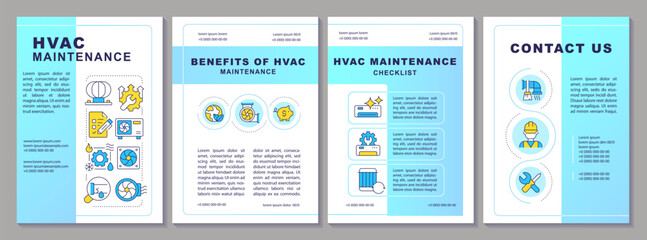 HVAC maintenance blue gradient brochure template. Leaflet design with linear icons. Editable 4 vector layouts for presentation, annual reports. Arial-Black, Myriad Pro-Regular fonts used - obrazy, fototapety, plakaty