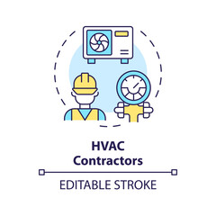 HVAC contractors multi color concept icon. Professional engineer. Maintenance and repair. Round shape line illustration. Abstract idea. Graphic design. Easy to use in promotional material