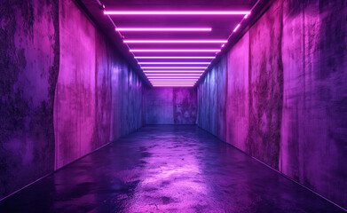 Fototapeta na wymiar Neon: Grunge Sci-Fi Underground Garage with Realistic Pink and Purple Colors