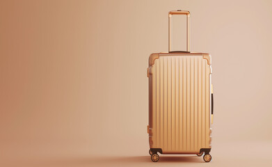 Luxyry roller suitcase on plain subtle background.