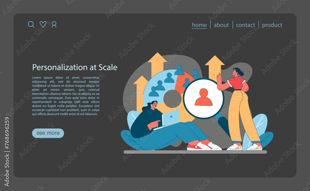 Poster marketing 5.0 concept. a dynamic representation of scaling personalization