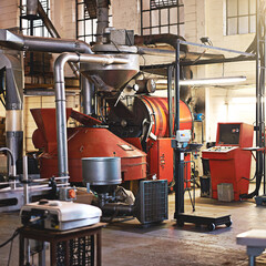 Machine, plant or factory in manufacturing, industry or business as warehouse building automation. Equipment, metal or room as cnc, production or process for workflow, efficiency or assembly