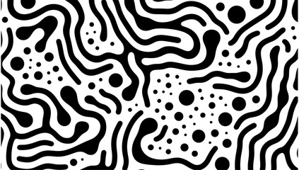 黒と白の線は落書きのシームレスなパターンです。クリエイティブなミニマリストスタイルのアート背景、基本的な形状のトレンディなデザイン。モダンな抽象的なモノクロ背景