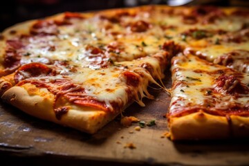 Tasty pizza on a plastic tray against a rustic textured paper background