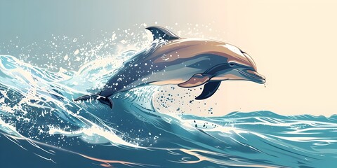 Fototapeta premium Playful Dolphin Leaping Through Crashing Ocean Waves with Dynamic Motion and Unbridled Freedom