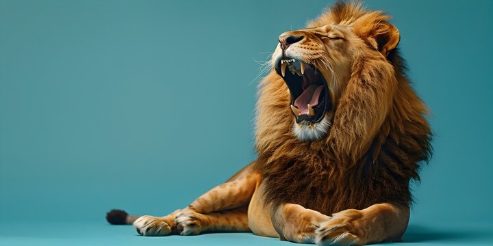 A majestic lion letting out a gentle yawn the king of the animal kingdom at rest in a serene and peaceful environment - Powered by Adobe
