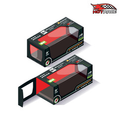 two isometric boxes, one closed, one open, on a white background