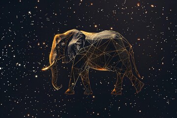 a golden elephant with tusks and stars