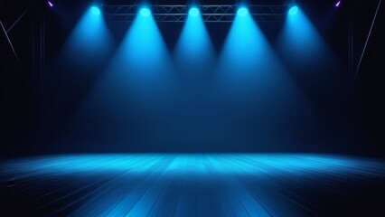A stage with blue lights and a blue background